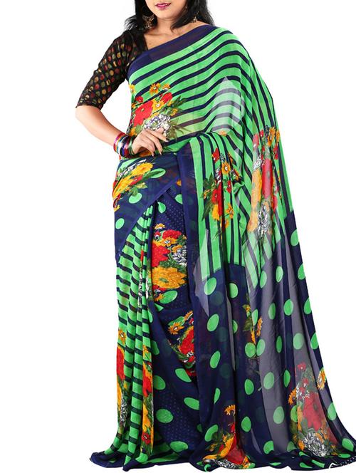 multi colored chiffon saree with blouse - 11382590 - Very Small Image - 1