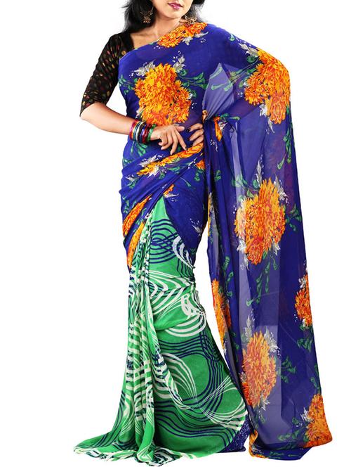 multi colored chiffon saree with blouse - 11382595 - Very Small Image - 1