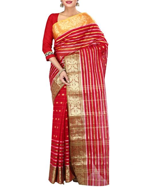 red cotton saree with blouse - 11382634 - Very Small Image - 1