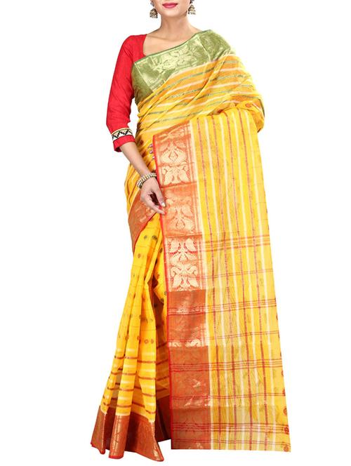 yellow cotton saree with blouse - 11382635 - Very Small Image - 1