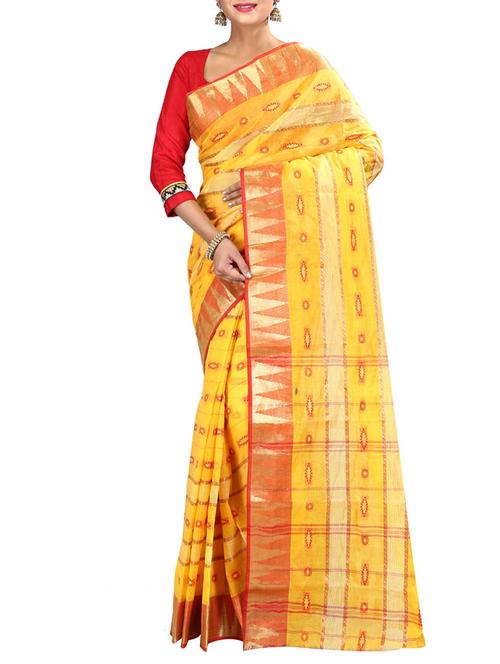 yellow cotton saree with blouse - 11382636 - Very Small Image - 1