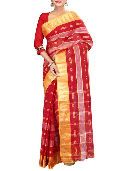 red cotton saree with blouse - 11382637 - Very Small Image - 1