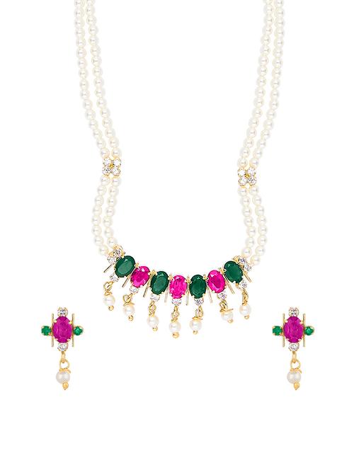 multicolor gold plated necklaces and earring - 11383112 - Very Small Image - 1