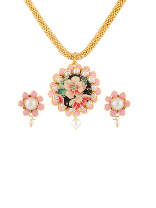 pink gold plated pendants and earring - 11383405 - Very Small Image - 1