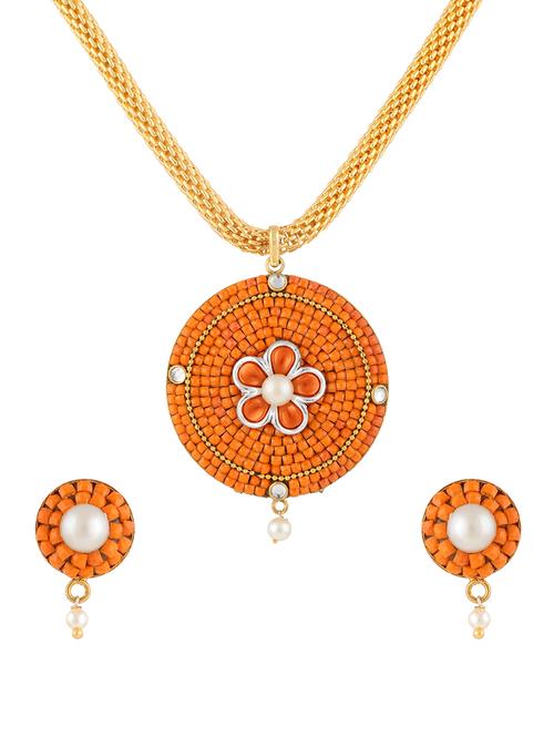 orange gold plated pendants and earring - 11383414 - Very Small Image - 1