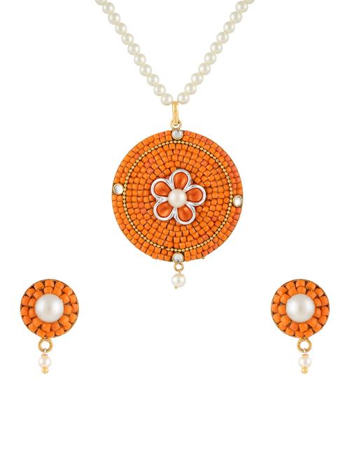 orange gold plated pendants and earring - 11383508 - Very Small Image - 1
