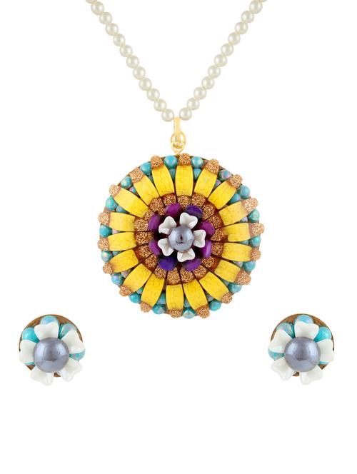 multicolor gold plated pendants and earring - 11383535 - Very Small Image - 1