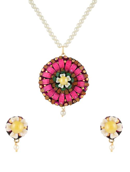 multicolor gold plated pendants and earring - 11383541 - Very Small Image - 1