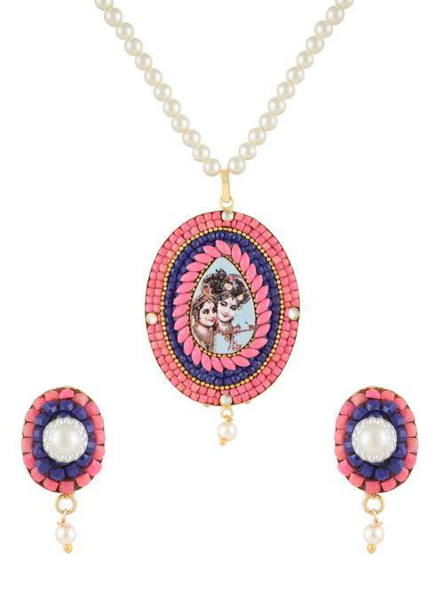 multicolor gold plated pendants and earring - 11383603 - Very Small Image - 1