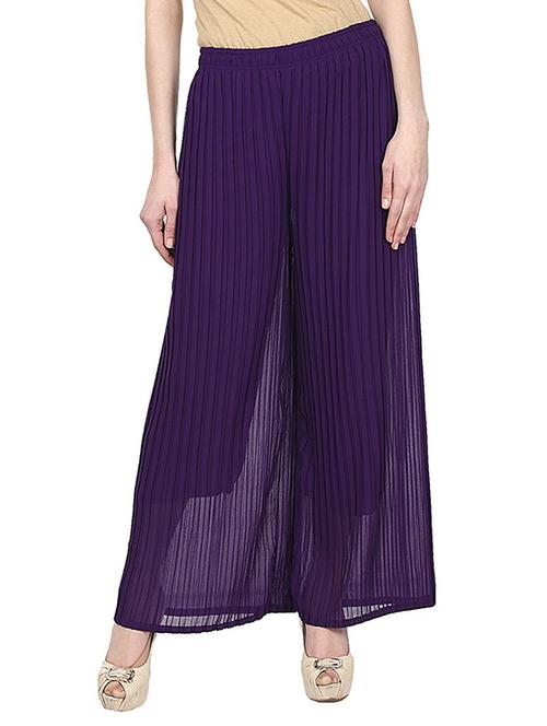 purple georgette pleated palazzo - 11384256 - Very Small Image - 1