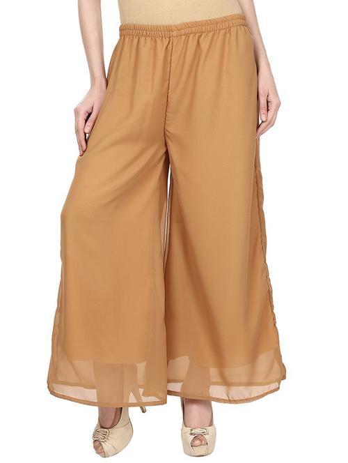solid light brown georgette palazzo - 11384288 - Very Small Image - 1