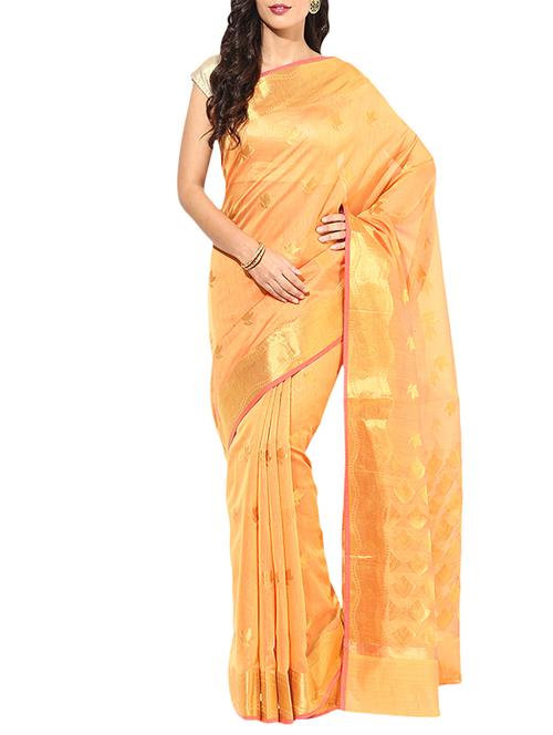 orange color woven saree with blouse - 11385088 - Very Small Image - 1