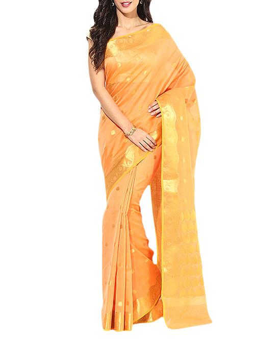 orange cotton woven saree with blouse - 11385155 - Very Small Image - 1