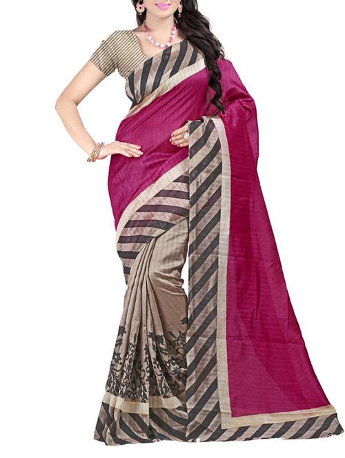 printed silk blend saree with blouse - 11388679 - Very Small Image - 1