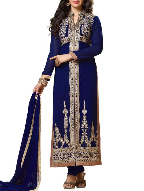 blue georgette unstitched suit - 11389324 - Very Small Image - 1