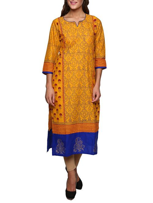 yellow printed cotton kurta - 11389577 - Very Small Image - 1