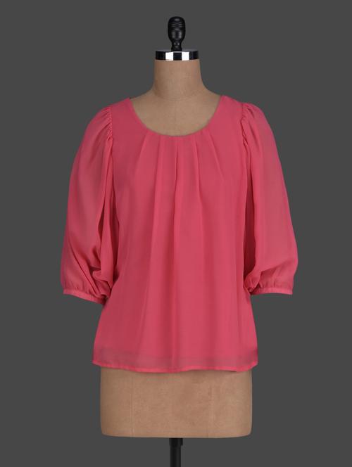 Pink Quarter-Sleeved Georgette Top - 1138971 - Very Small Image - 1
