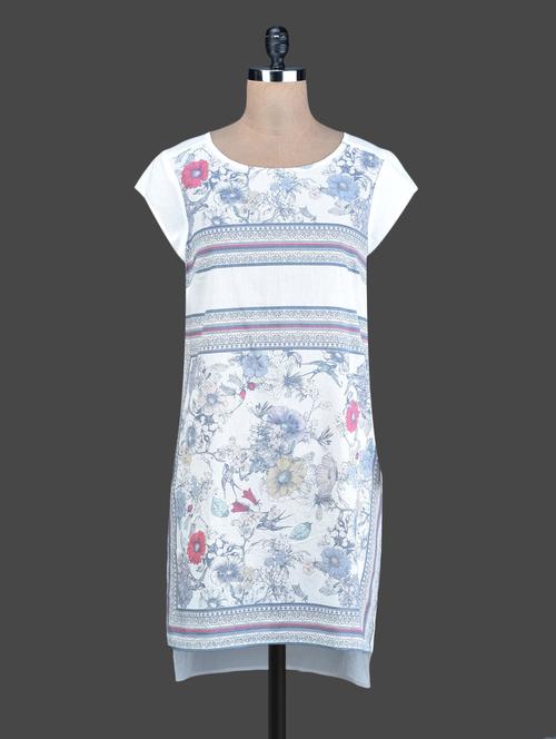 Off White Printed High-Low Cotton Kurta - 1138984 - Very Small Image - 1