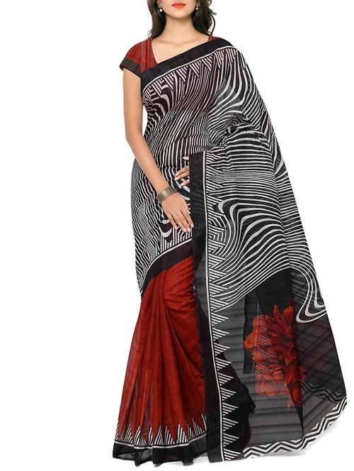 nanda silk mills red color bhagalpuri printed saree with unstitched blouse piece with blouse - 11390282 - Very Small Image - 1