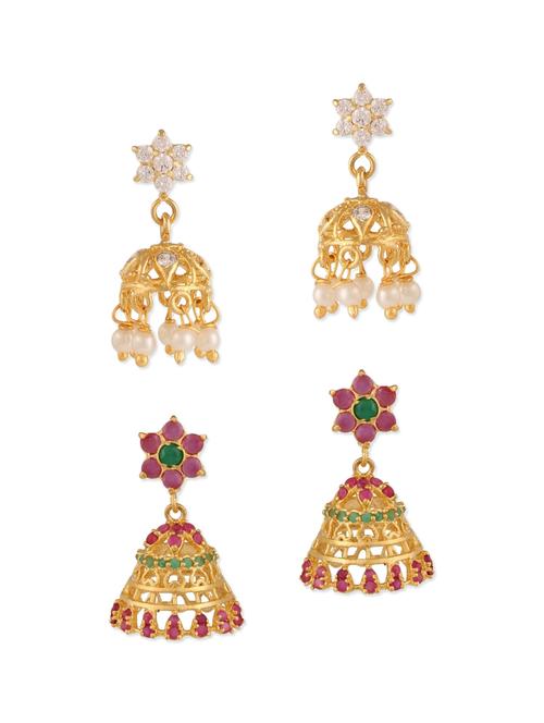 multi colored gold plated jhumka set - 11390990 - Very Small Image - 1