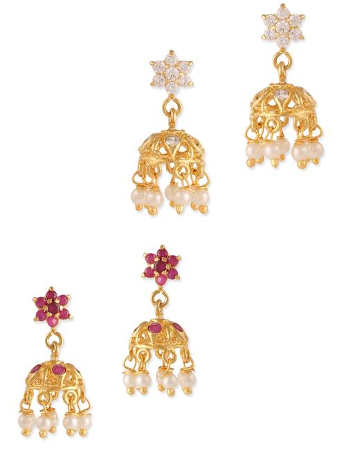 pink gold plated jhumka set - 11391005 - Very Small Image - 1