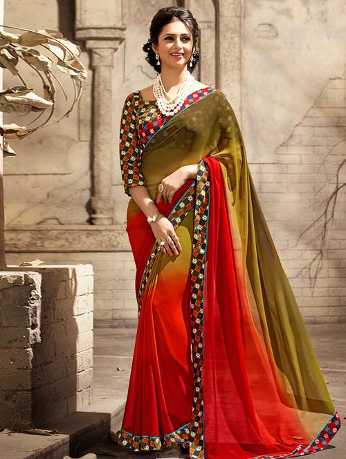 red ombre georgette saree - 11393315 - Very Small Image - 1