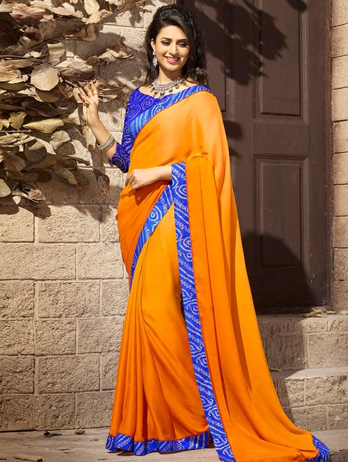 orange bordered saree - 11393322 - Very Small Image - 1