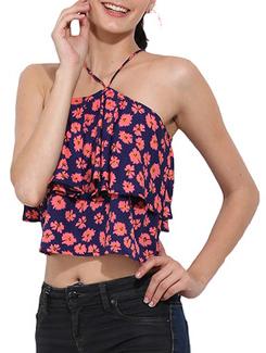 navy blue floral printed crop top - 11393510 - Very Small Image - 1