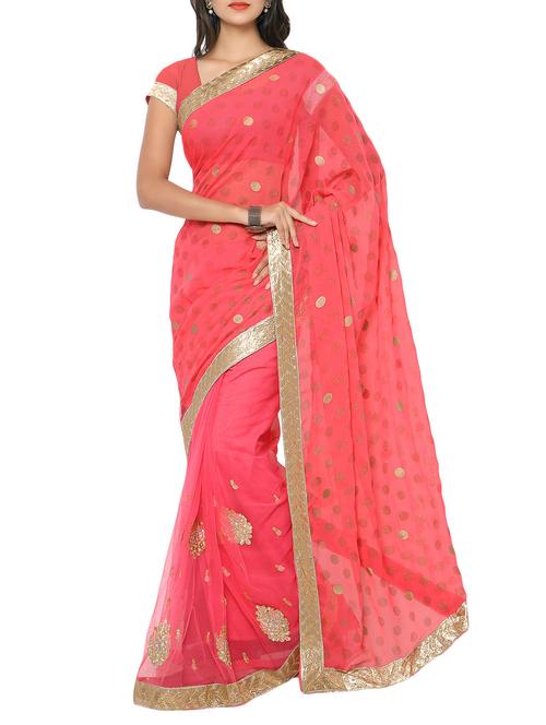 pink embroidered chiffon saree with blouse - 11398038 - Very Small Image - 1