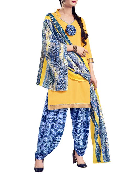 yellow crepe dress material - 11400119 - Very Small Image - 1