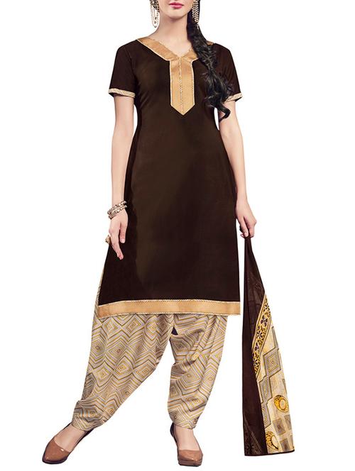 brown crepe dress material - 11400124 - Very Small Image - 1