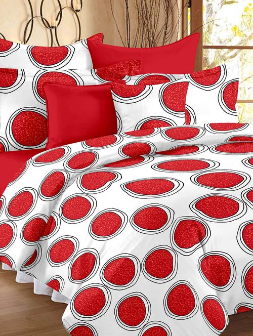 red and white printed cotton double bed sheet set - 11401911 - Very Small Image - 1