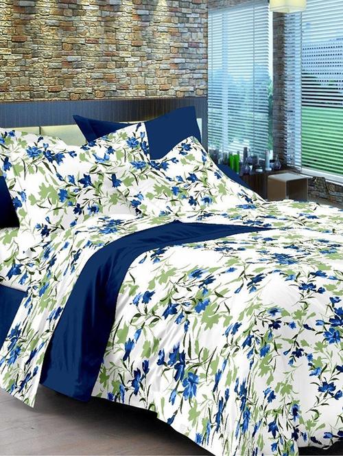 dark blue and white printed cotton double bed sheet set - 11401914 - Very Small Image - 1