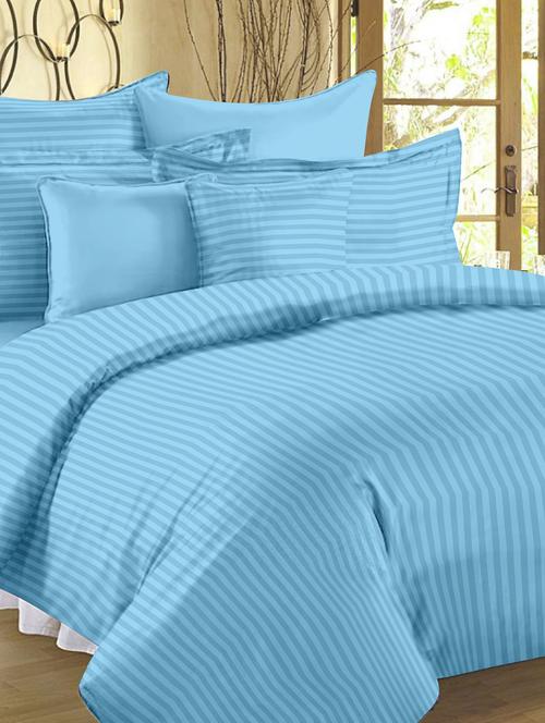 sky blue jacquard stripe cotton double bed sheet set - 11401931 - Very Small Image - 1