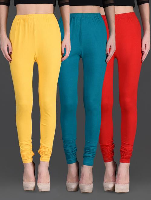 combo of three cotton lycra leggings - 1140410 - Very Small Image - 1