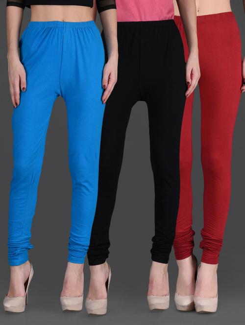 combo of three cotton lycra leggings - 1140450 - Very Small Image - 1