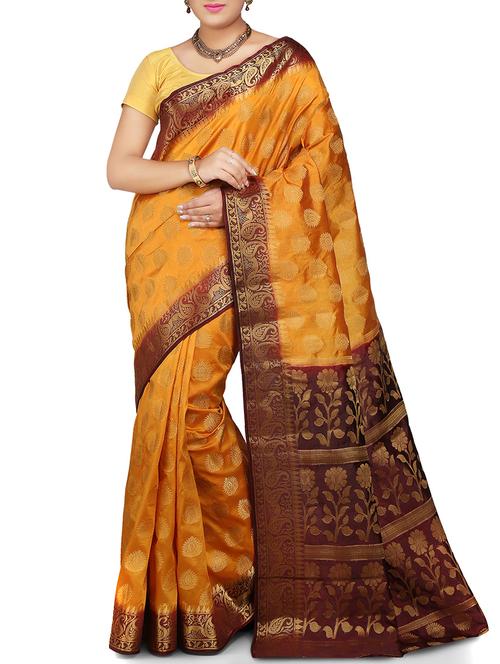yellow silk saree - 11404675 - Very Small Image - 1