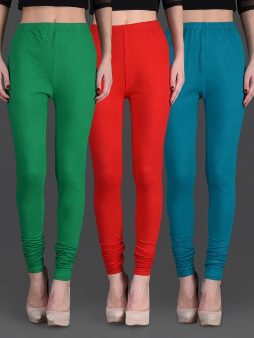 combo of three cotton lycra leggings - 1140518 - Very Small Image - 1