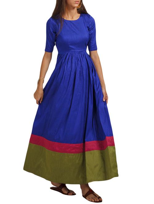 royal blue raw silk ethnic dress - 11409821 - Very Small Image - 1