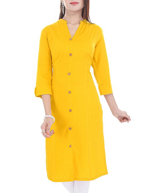 yellow cotton kurta - 11410369 - Very Small Image - 1
