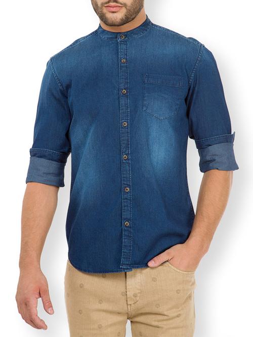 dark blue cotton washed casual shirt - 11411216 - Very Small Image - 1