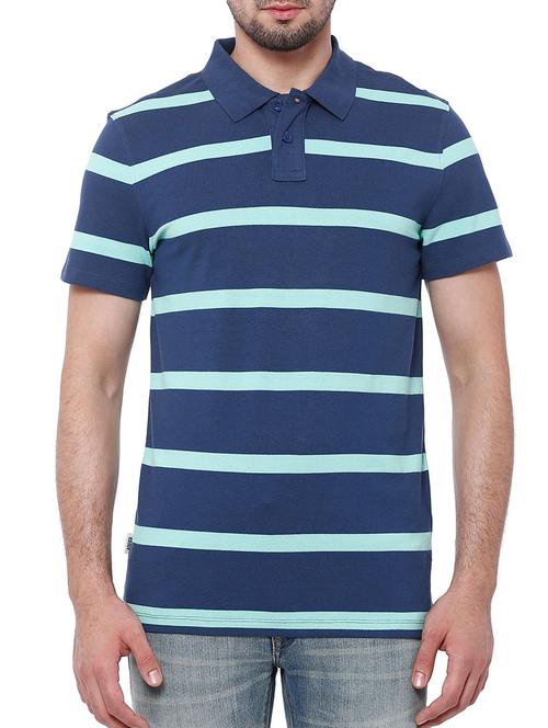 navy-lue striped polo t-shirt - 11412530 - Very Small Image - 1