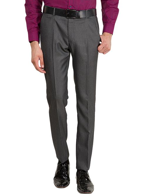 grey polyester flat front trousers formal - 11413495 - Very Small Image - 1