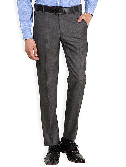 grey polyester flat front trousers formal - 11413500 - Very Small Image - 1
