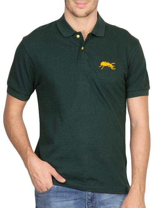 solid bottle green cotton polo t- shirt - 11419535 - Very Small Image - 1