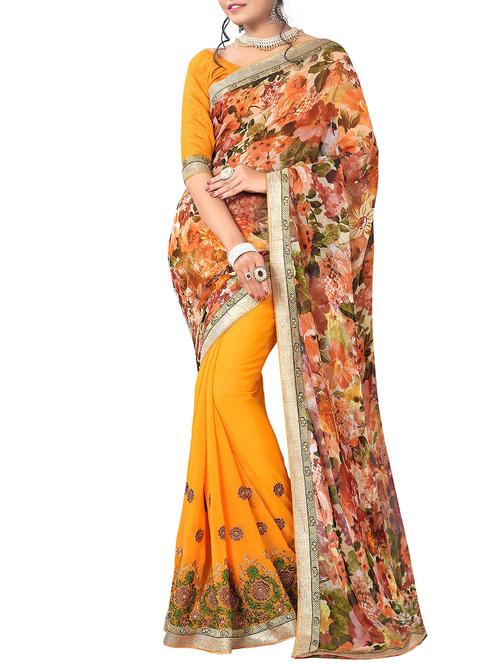 orange printed half & half saree with blouse - 11423465 - Very Small Image - 1