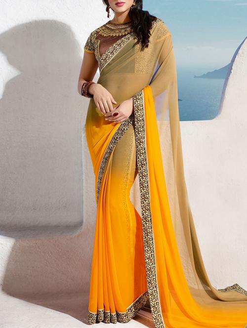 orange ombre bordered saree with blouse - 11423566 - Very Small Image - 1