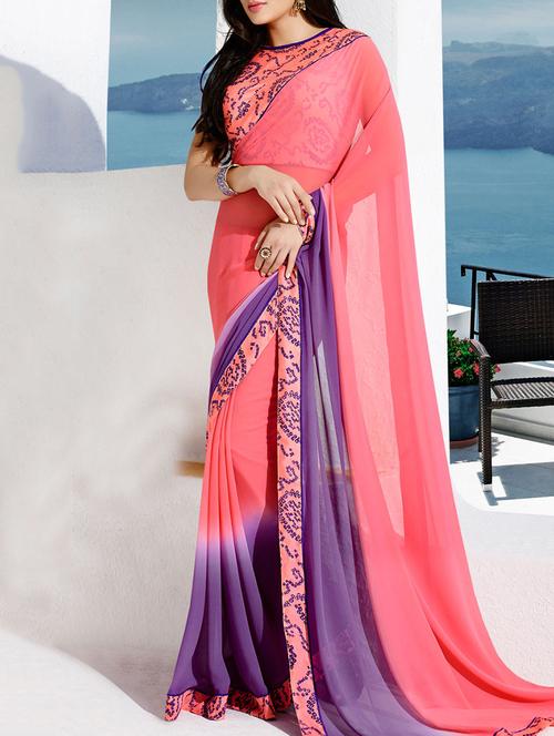 pink & purple ombre saree with blouse - 11423571 - Very Small Image - 1