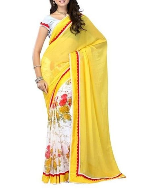 yellow chiffon saree with blouse - 11424101 - Very Small Image - 1