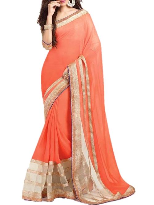 orange georgette saree with blouse - 11424110 - Very Small Image - 1